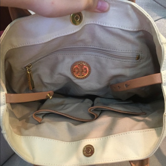 Tory Burch Canvas Dipped Tote Purse Handbag - Picture 7 of 8